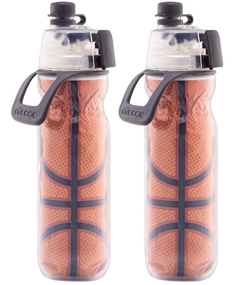 O2COOL Mist 'N Sip Misting Water Bottle 2-in-1 Mist And Sip Function With No Leak Pull Top Spout Reusable Sports Water Bottle - 20 oz (2 Pack Basketball) - Image 1